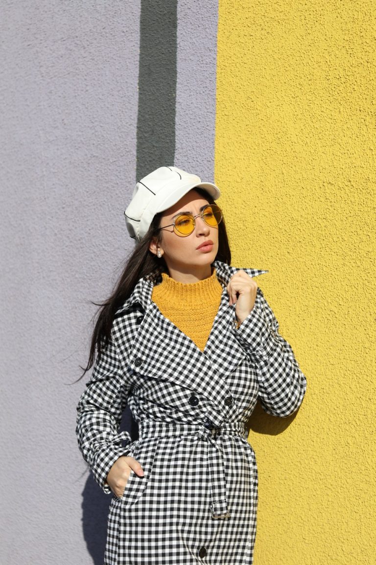 Black & White Plaid Trench Coat main image 1